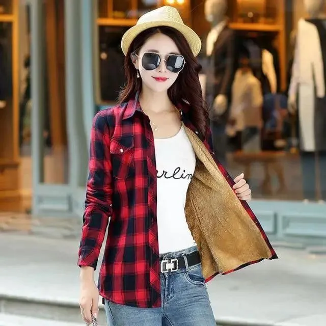 Luxury Winter Warm, Plus Velvet Thicken Plaid Shirt Style Coat Jacket For Women Clothes/Tops/Casual/Jacket/Outerwear For Female
