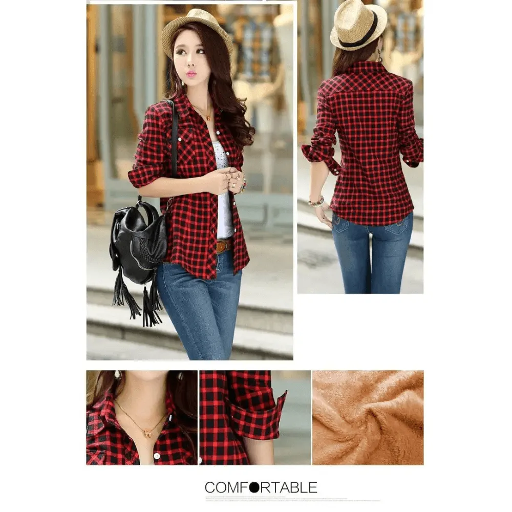 Luxury Winter Warm, Plus Velvet Thicken Plaid Shirt Style Coat Jacket For Women Clothes/Tops/Casual/Jacket/Outerwear For Female