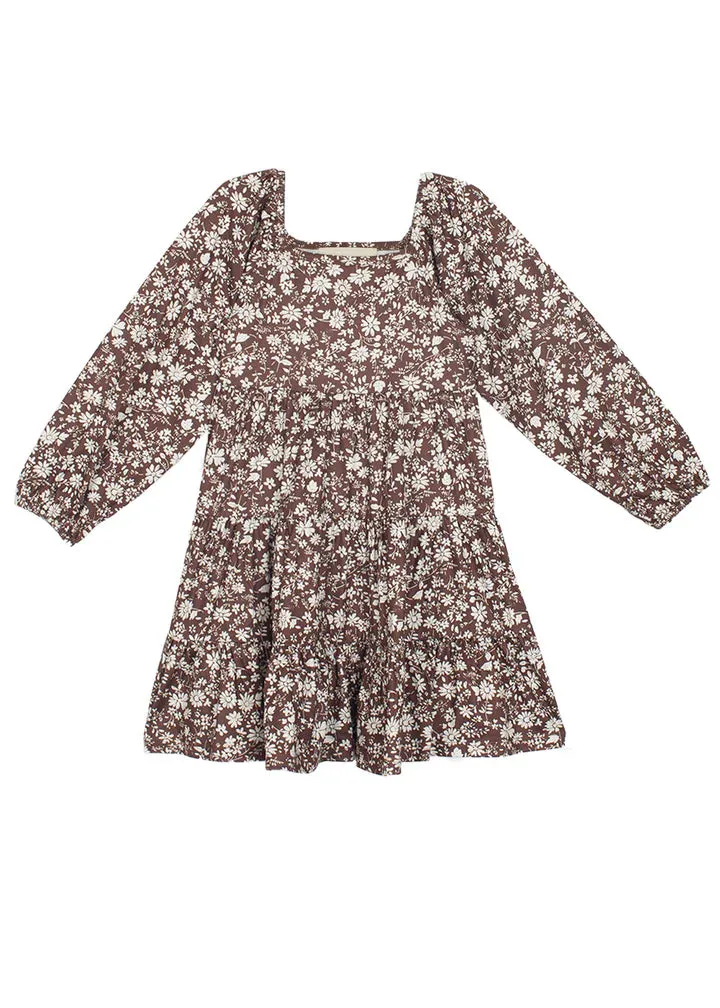 Mabel and Honey Floral Long Sleeve Hot Chocolate Dress