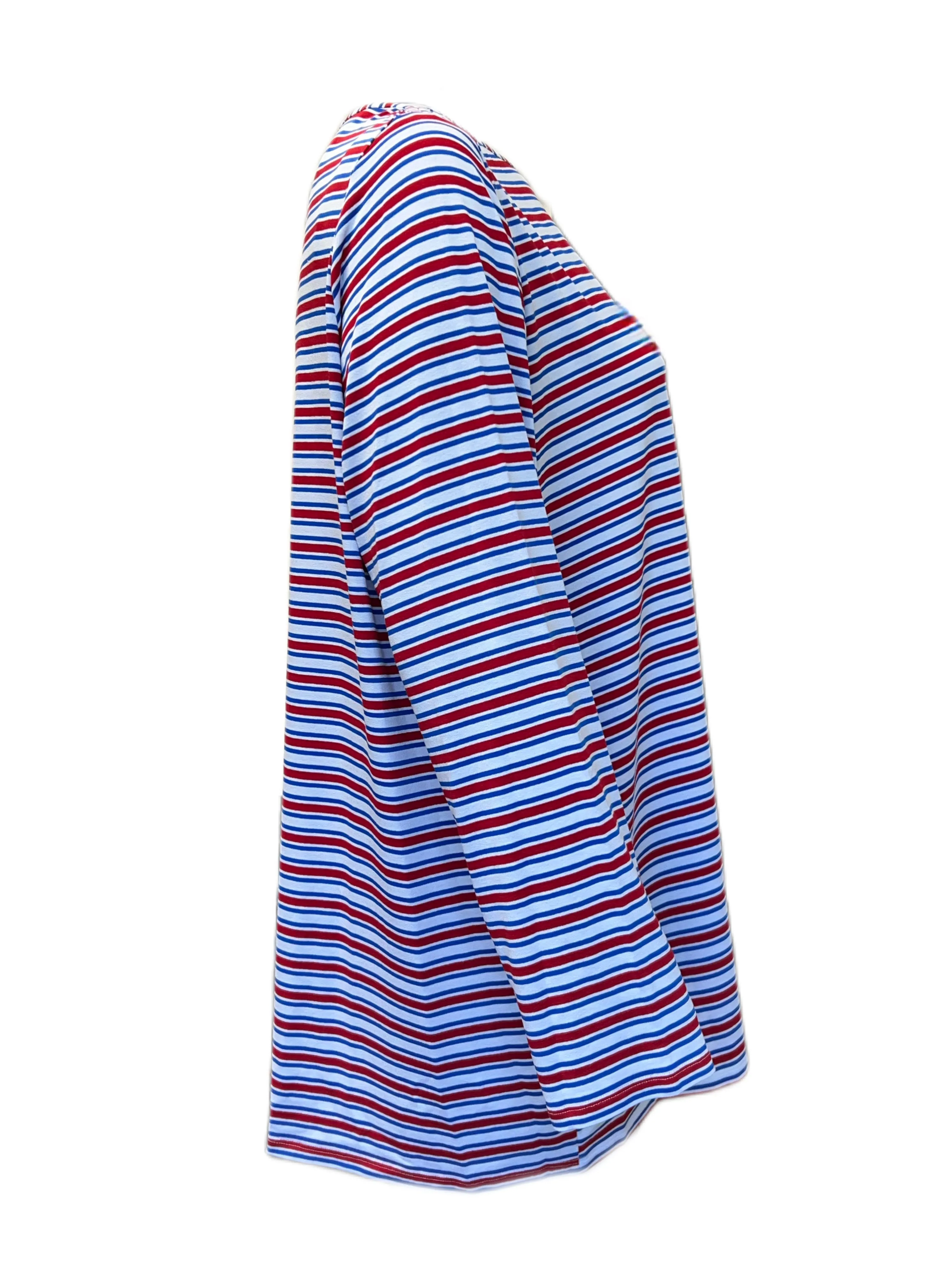 Marina Rinaldi Women's Red Vairone Striped Long Sleeve T Shirt Size XXL
