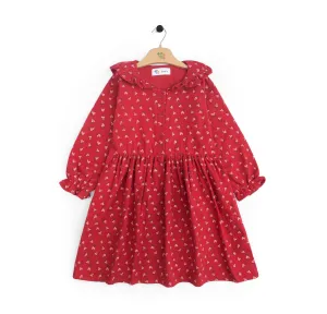 Maroon Flannel Bib Collar Dress