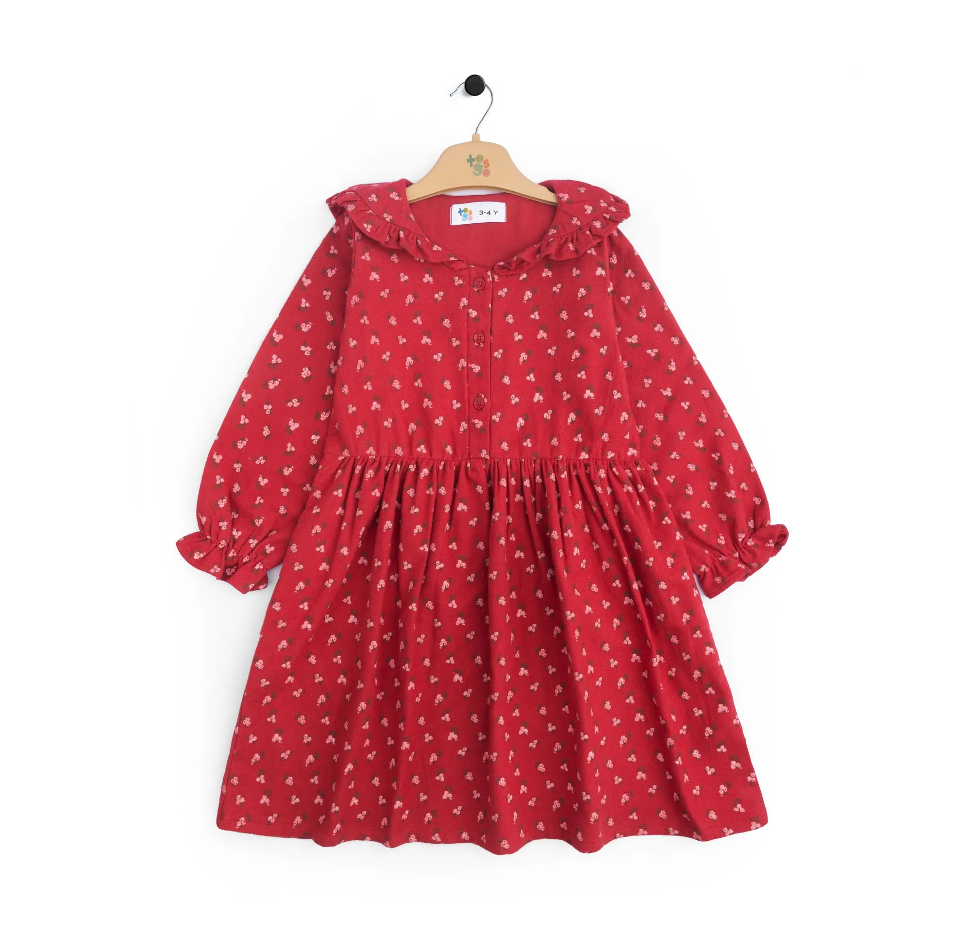 Maroon Flannel Bib Collar Dress