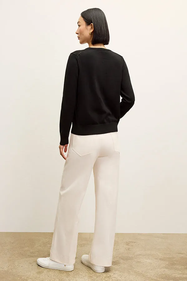 Mel Pointelle Cardigan - Cotton Silk Knit :: Black