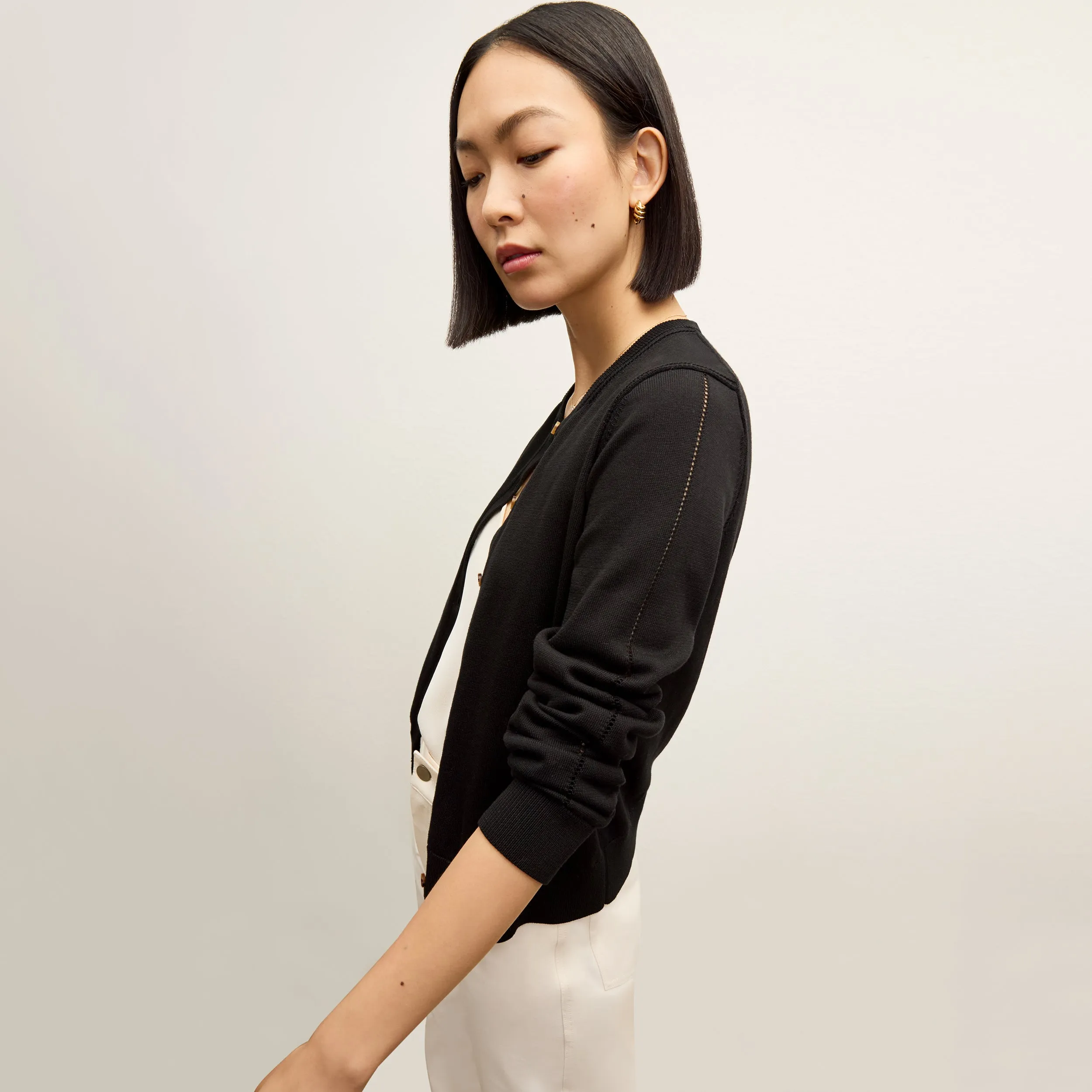 Mel Pointelle Cardigan - Cotton Silk Knit :: Black