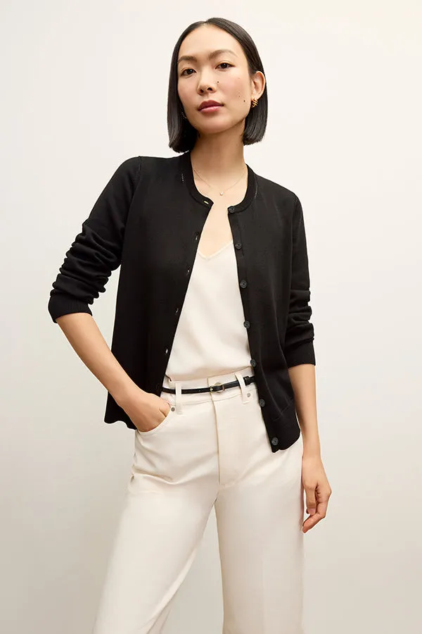 Mel Pointelle Cardigan - Cotton Silk Knit :: Black