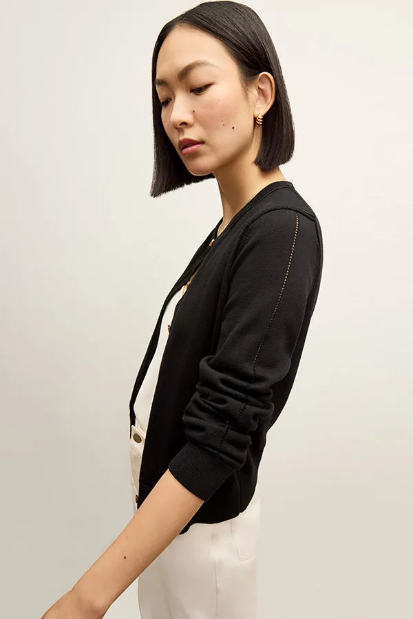 Mel Pointelle Cardigan - Cotton Silk Knit :: Black