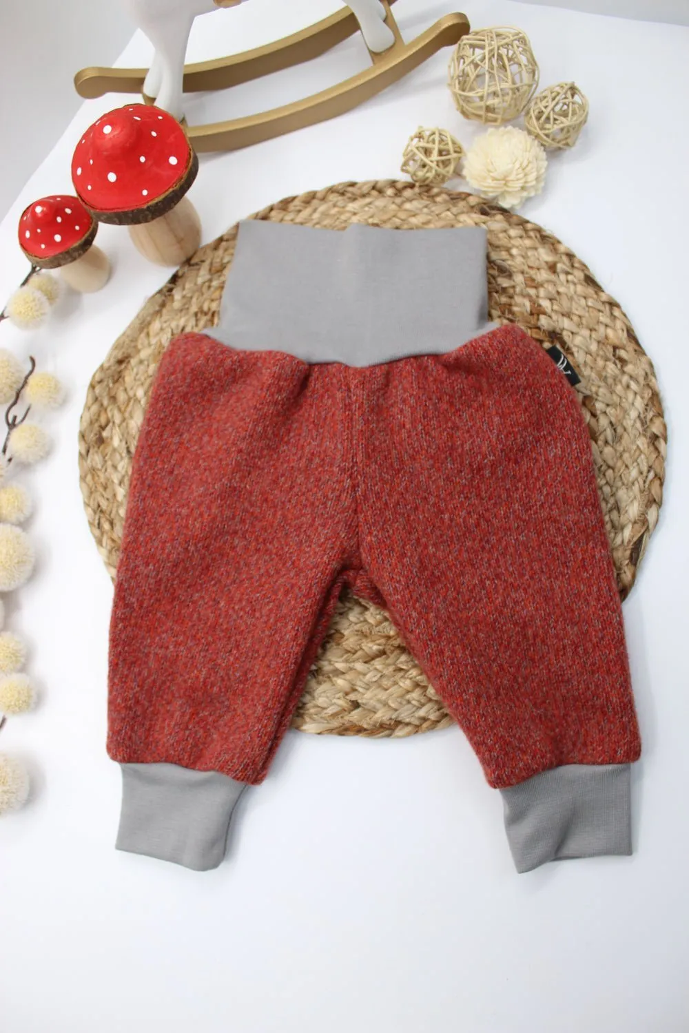 Merino Wool Winter Baggy Pants - Red 0 - 1 Year