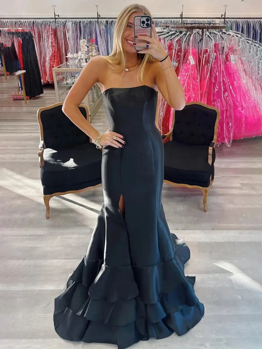 Mermaid Strapless Prom Dresses with Split