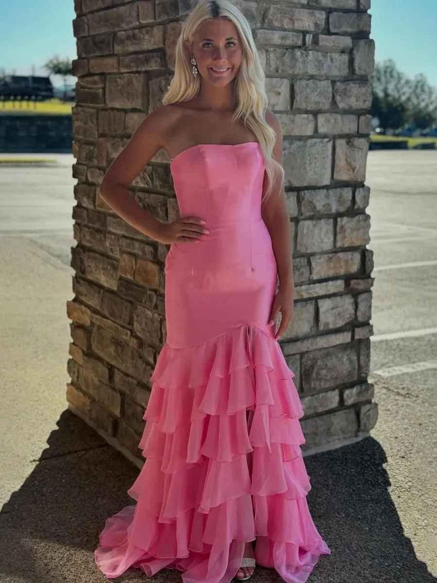 Mermaid Strapless Prom Dresses with Split