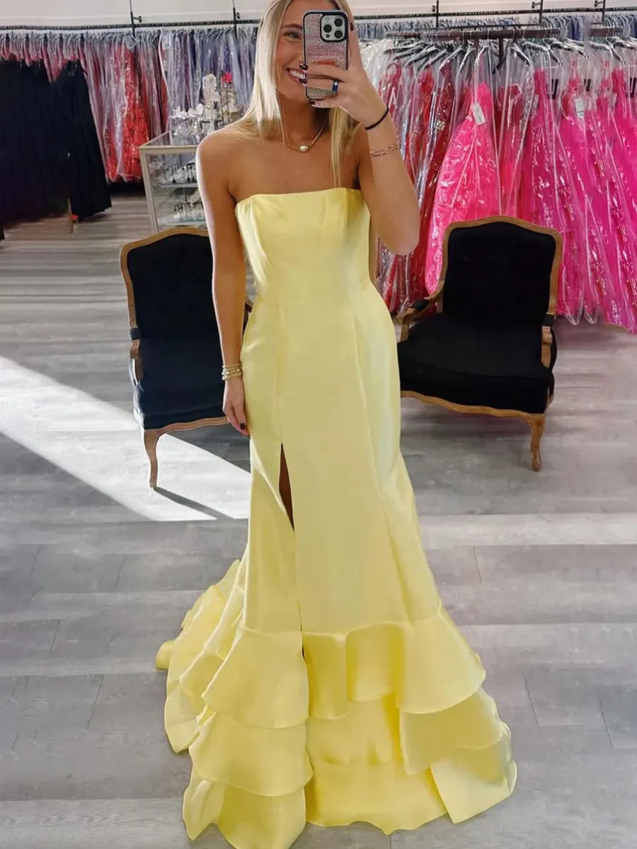 Mermaid Strapless Prom Dresses with Split