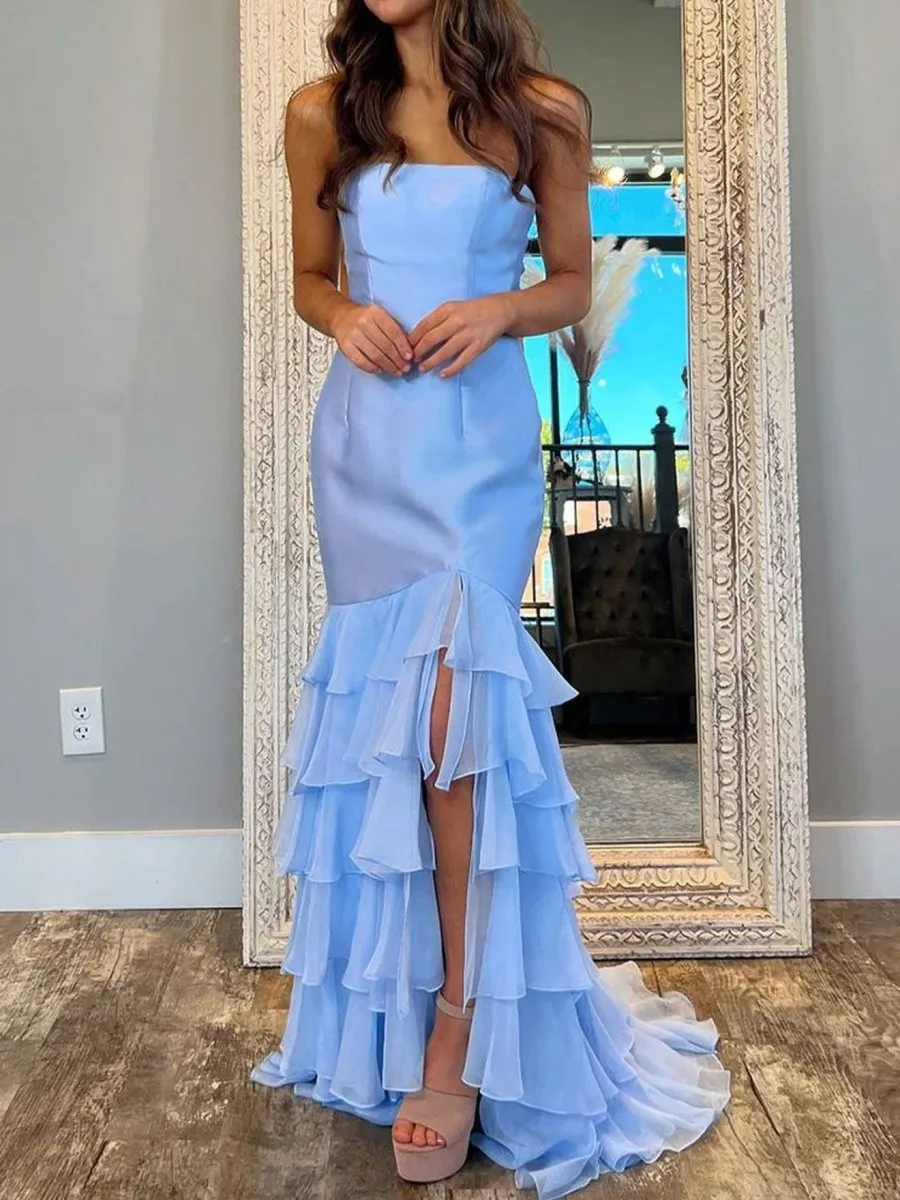 Mermaid Strapless Prom Dresses with Split