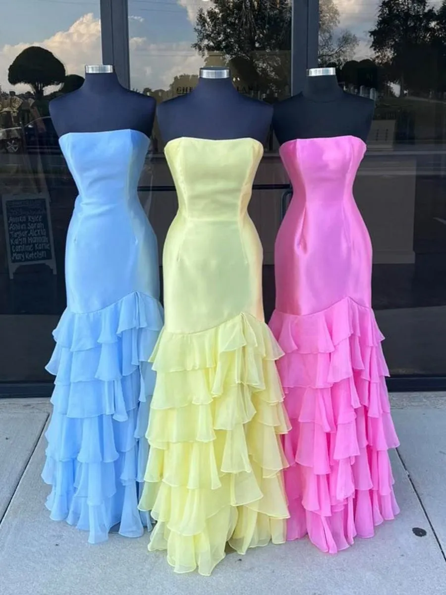 Mermaid Strapless Prom Dresses with Split