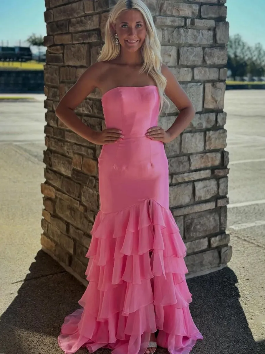 Mermaid Strapless Prom Dresses with Split
