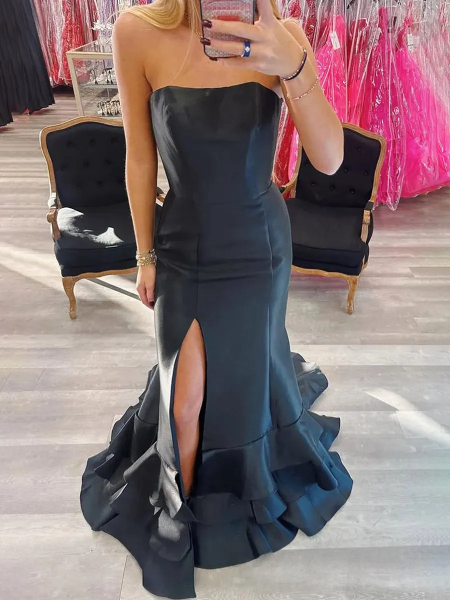 Mermaid Strapless Prom Dresses with Split