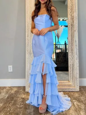 Mermaid Strapless Prom Dresses with Split