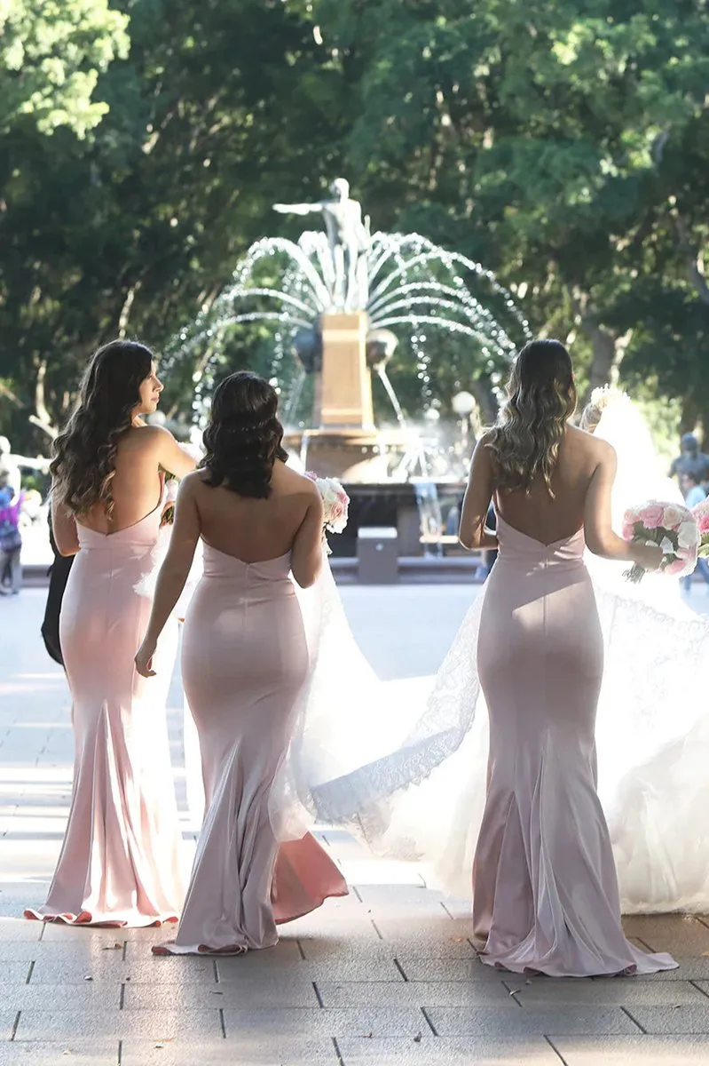 Mermaid Strapless Satin Bridesmaid Dresses Long Party Dresses