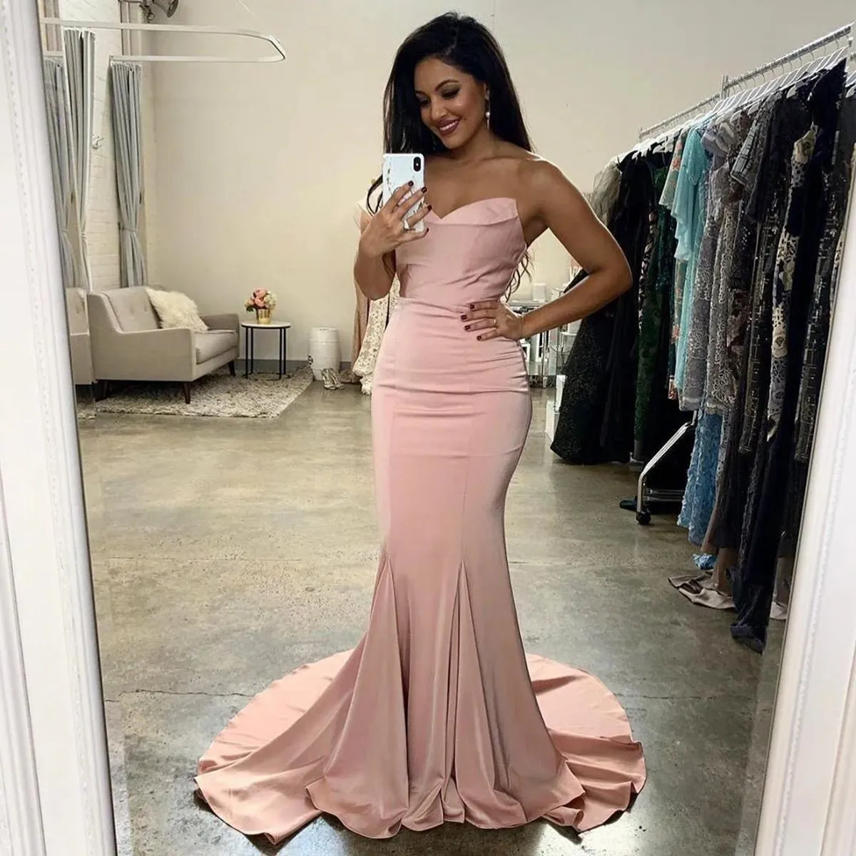 Mermaid Strapless Satin Bridesmaid Dresses Long Party Dresses