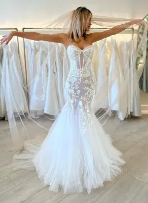Mermaid Sweetheart Sleeveless Lace Wedding Dresses