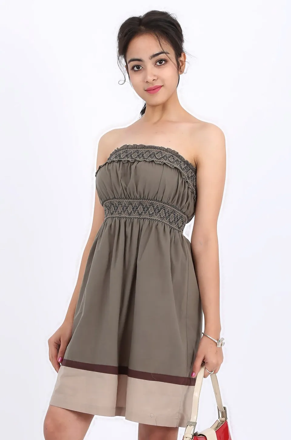 MISS PINKI Stella boobtube dress in olive Embroidery dress casual dress summer dress sundress beach dress