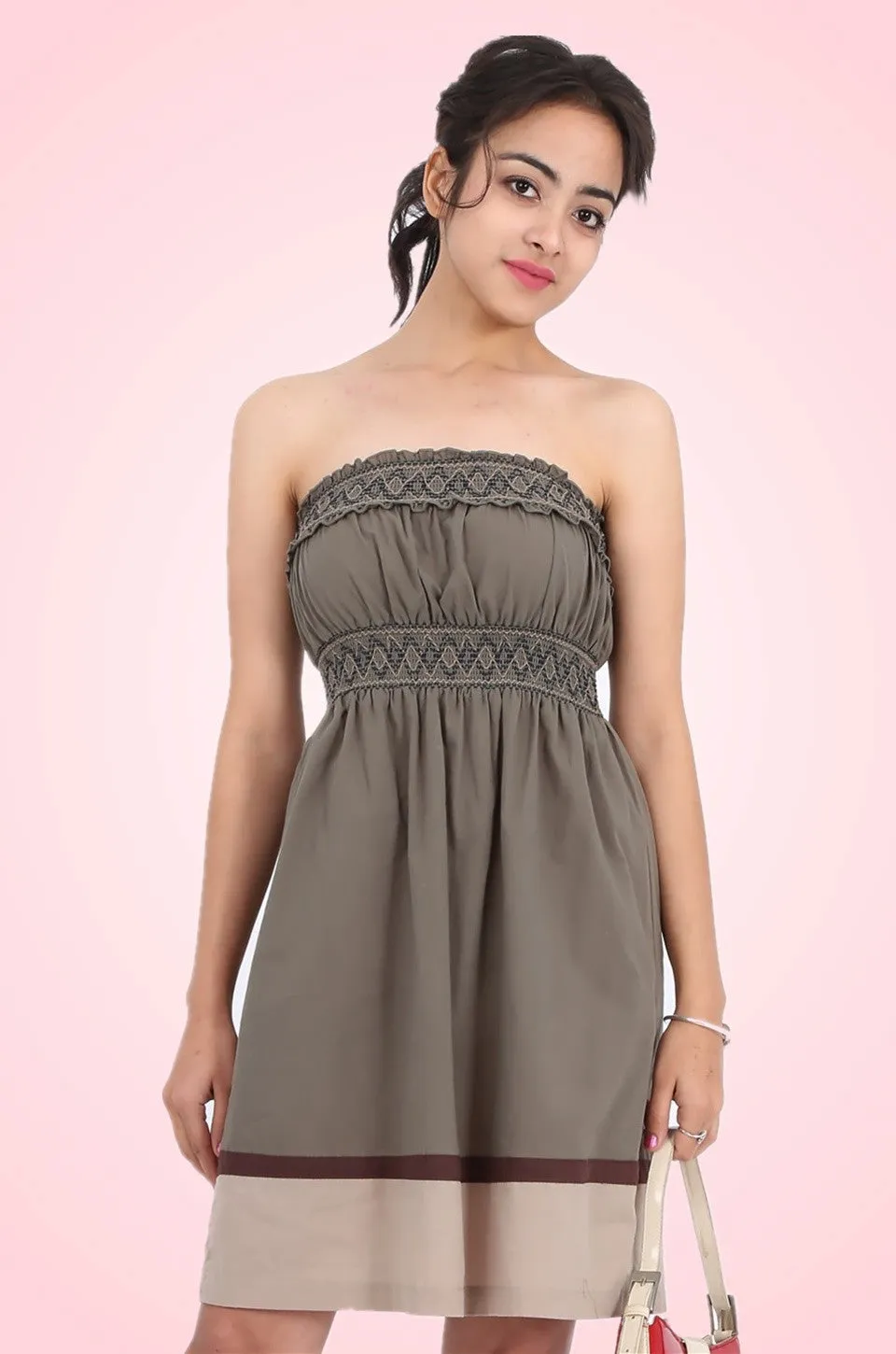 MISS PINKI Stella boobtube dress in olive Embroidery dress casual dress summer dress sundress beach dress
