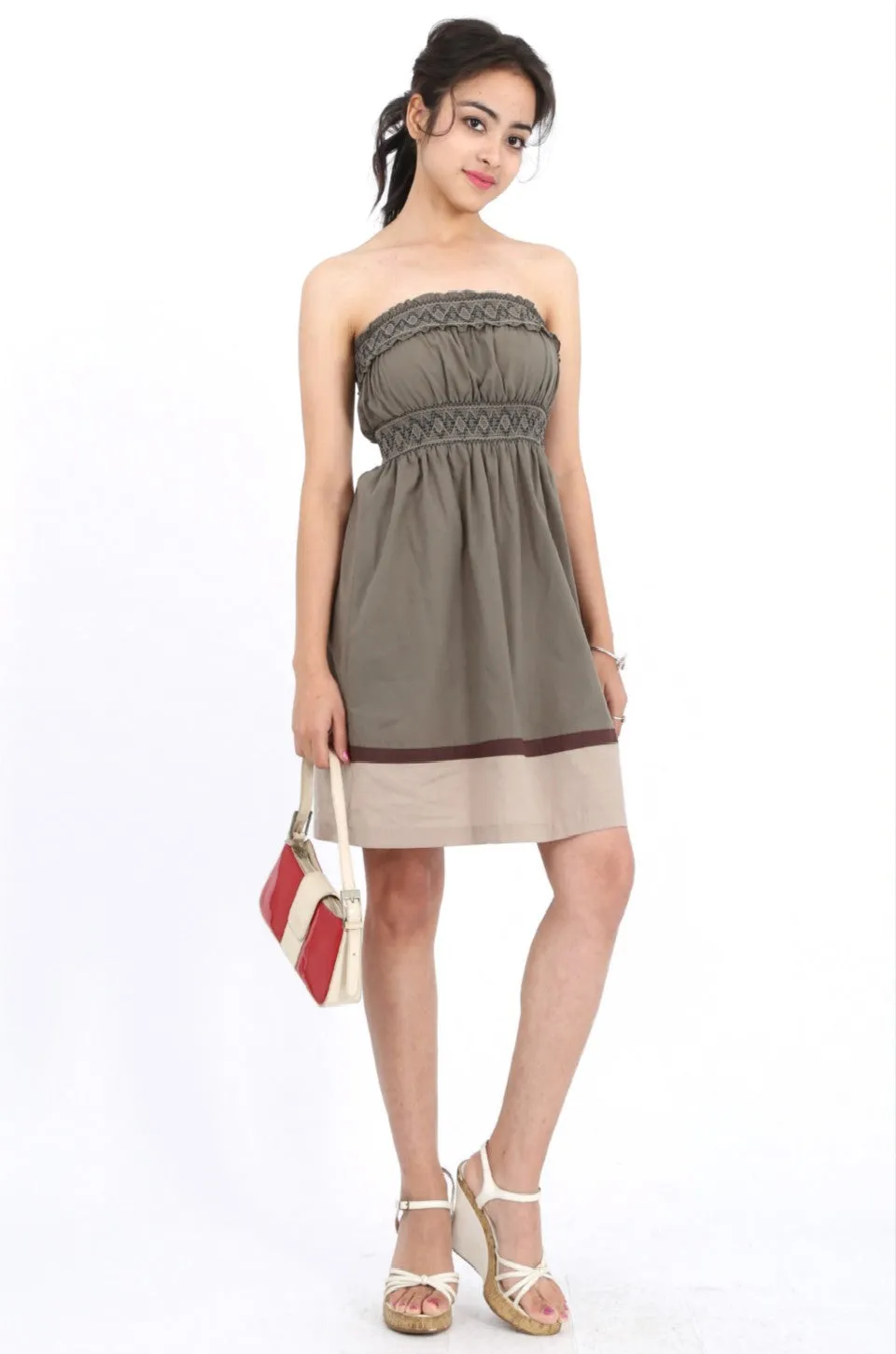 MISS PINKI Stella boobtube dress in olive Embroidery dress casual dress summer dress sundress beach dress