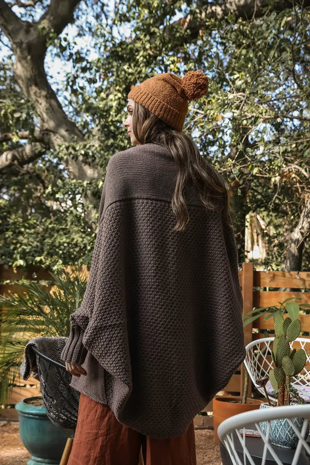 Mocha Bat Sleeve Knit Cardigan