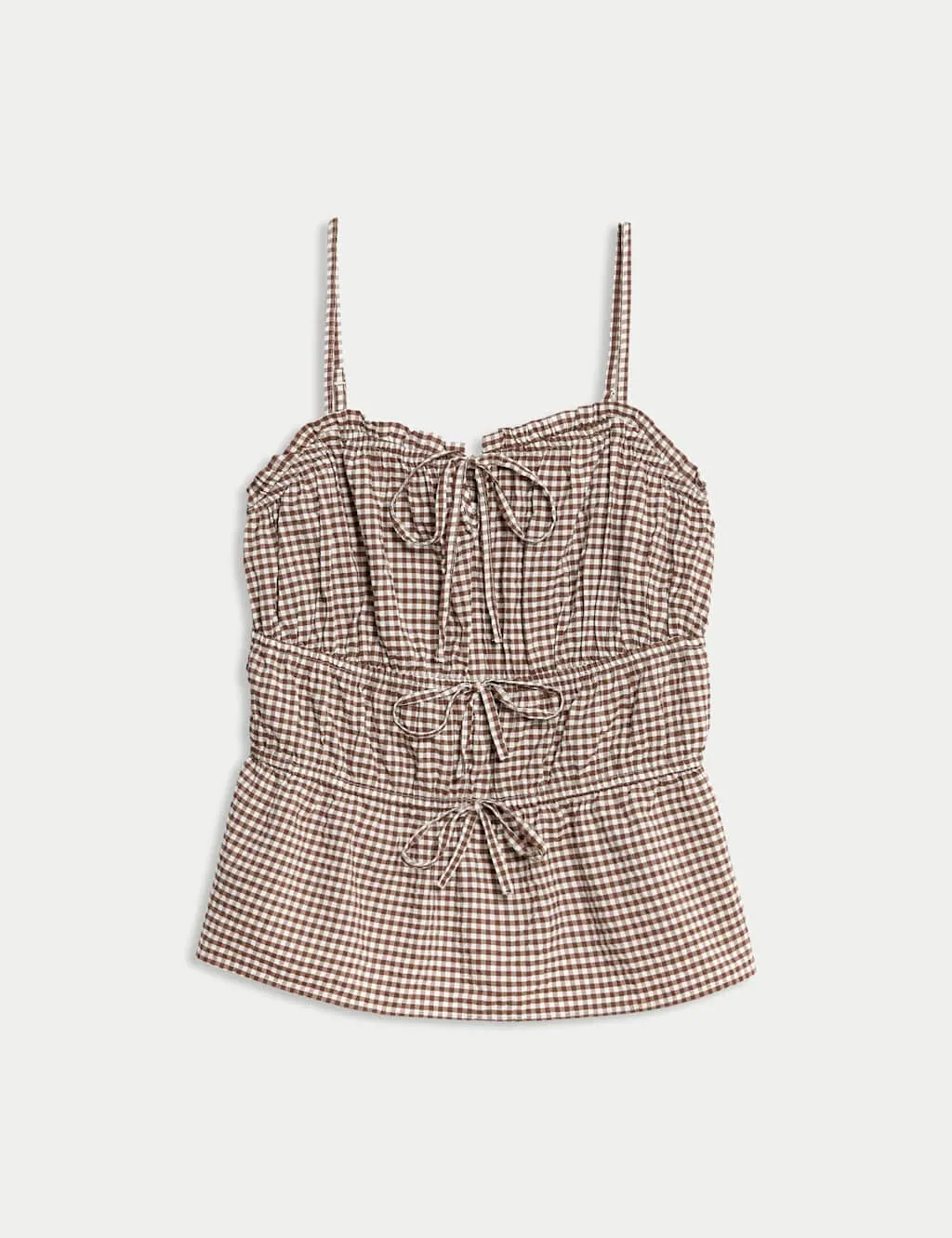 Modal Rich Gingham Tie Front Cami Top
