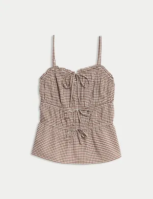 Modal Rich Gingham Tie Front Cami Top