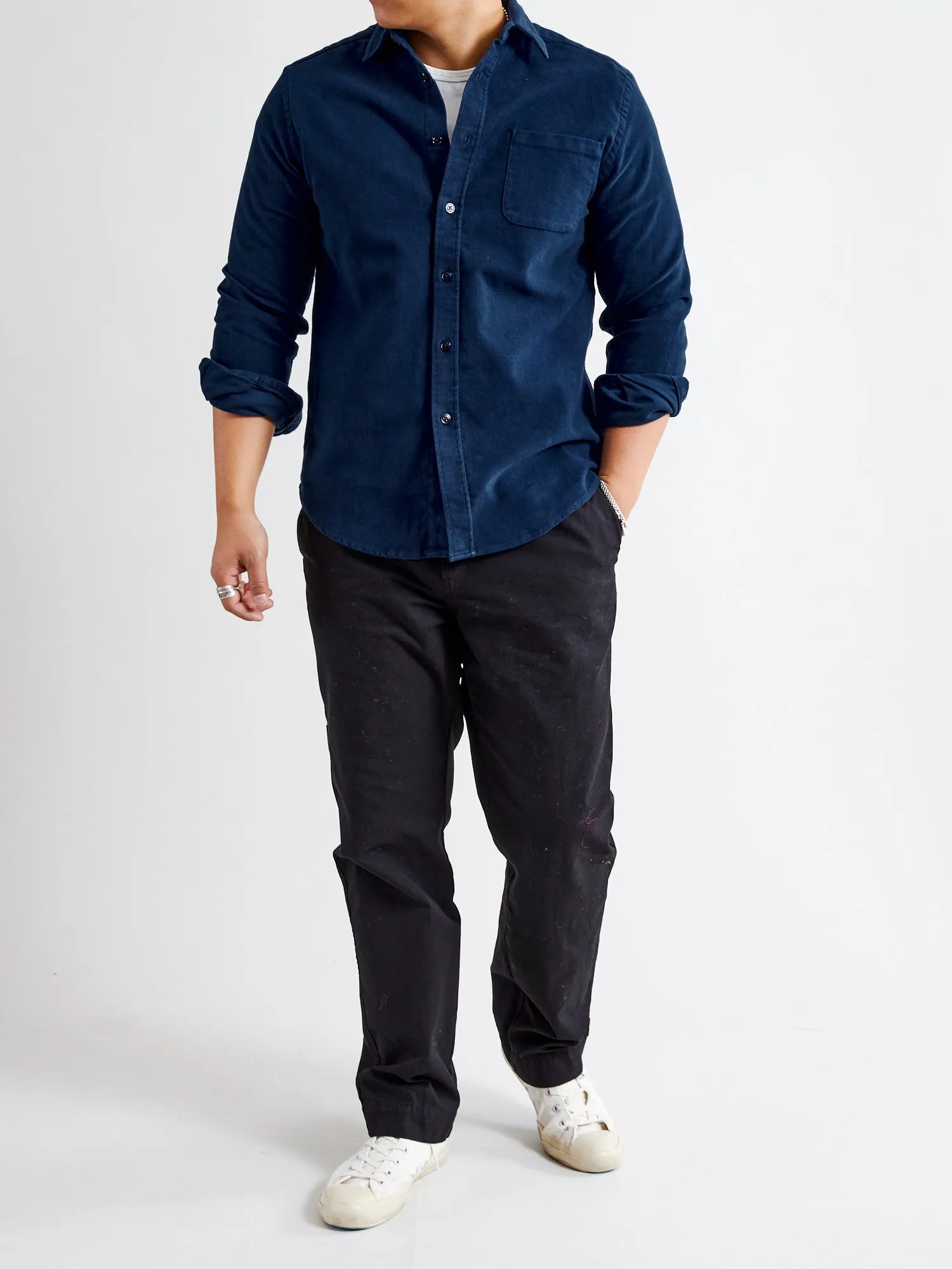 Moleskin Button-Up Shirt in Navy