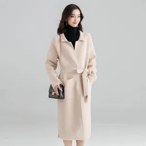 MU 02 STORE - Original Office Lady Loose Womens Long Coats Outwear Winter Single Breasted Wool Blend Coat and Jacket Turn-Down Collar Ladies Coats