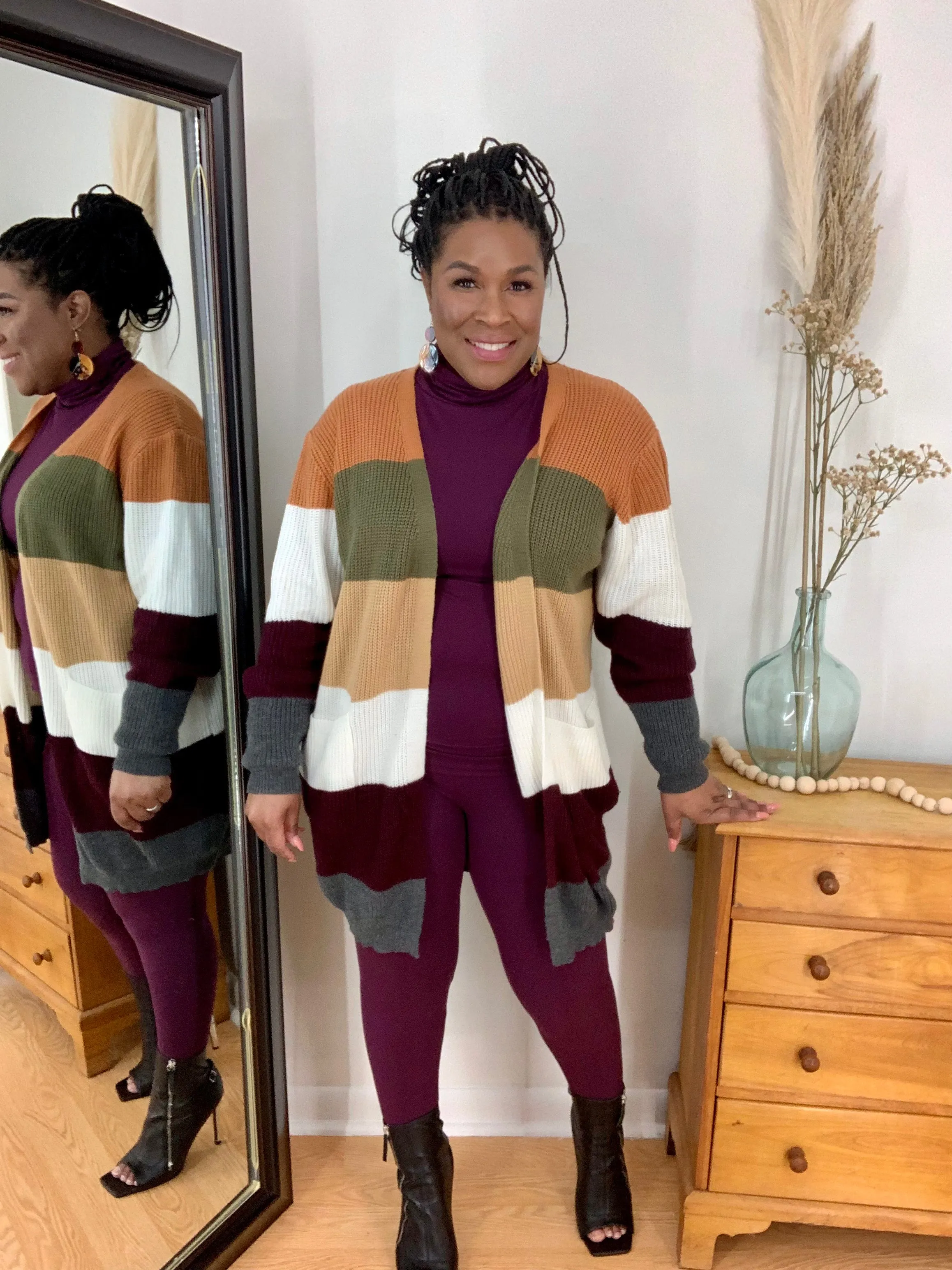 Multi Color Block Open  Duster Cardigan