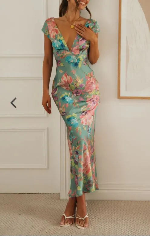 OLIVE PRINT MAXI DRESS