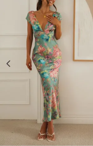 OLIVE PRINT MAXI DRESS