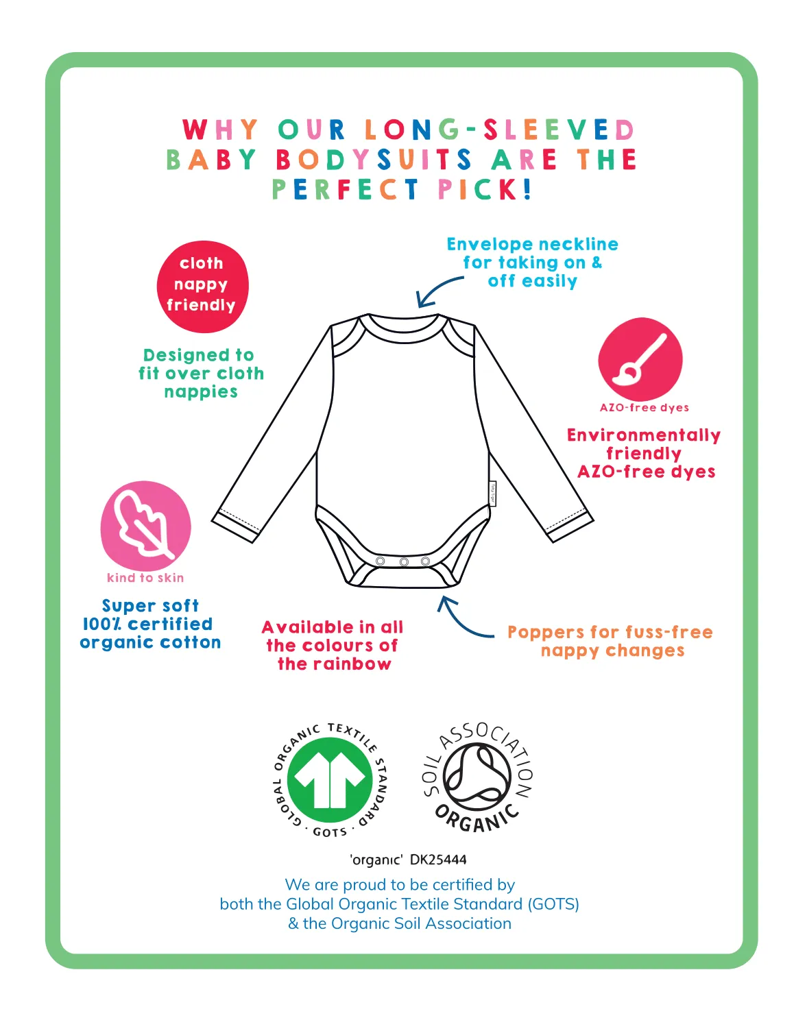Organic Blue Basic Long-Sleeved Baby Bodysuit