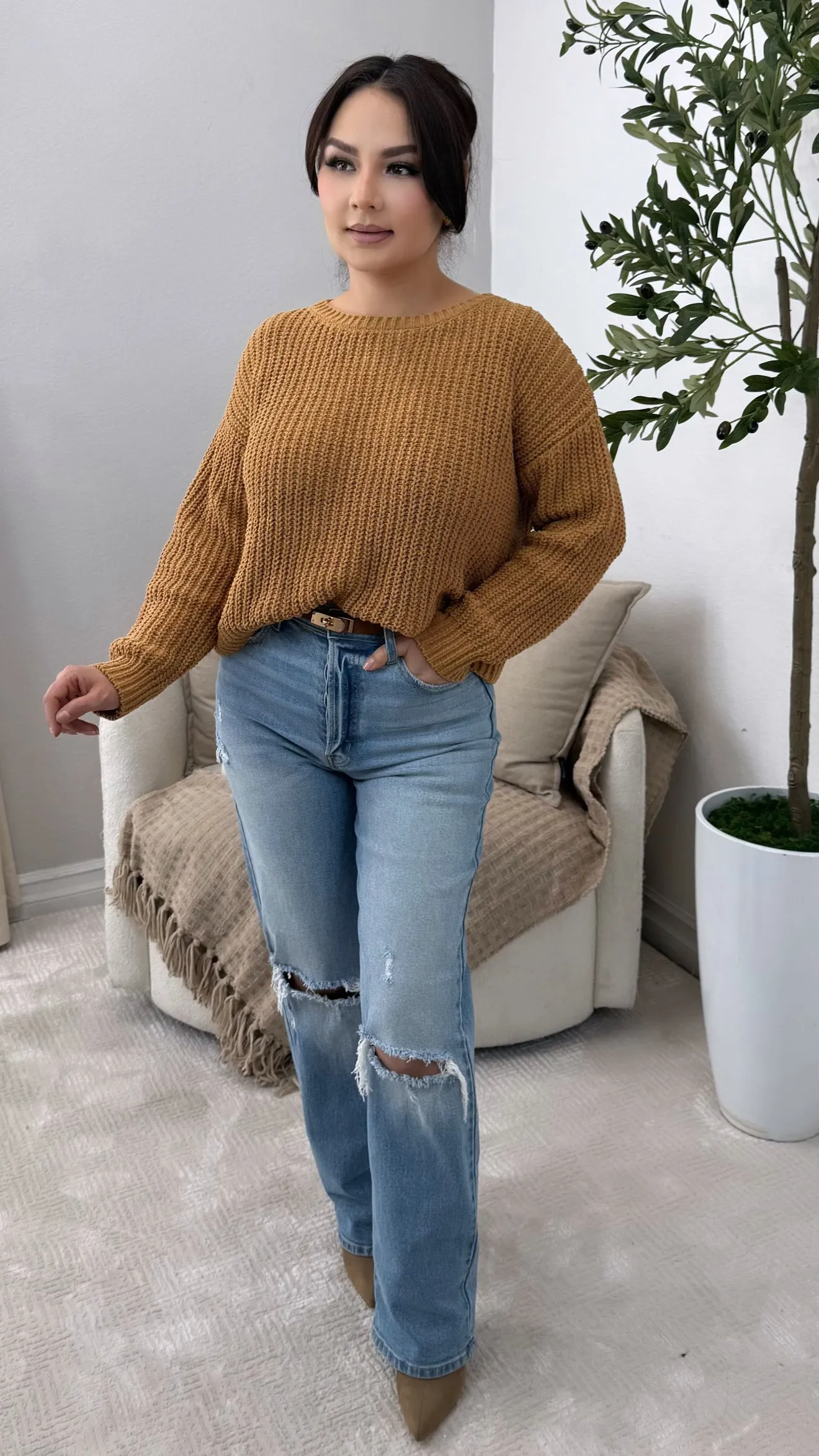 OUT OF MY LEAGUE BROWN SWEATER