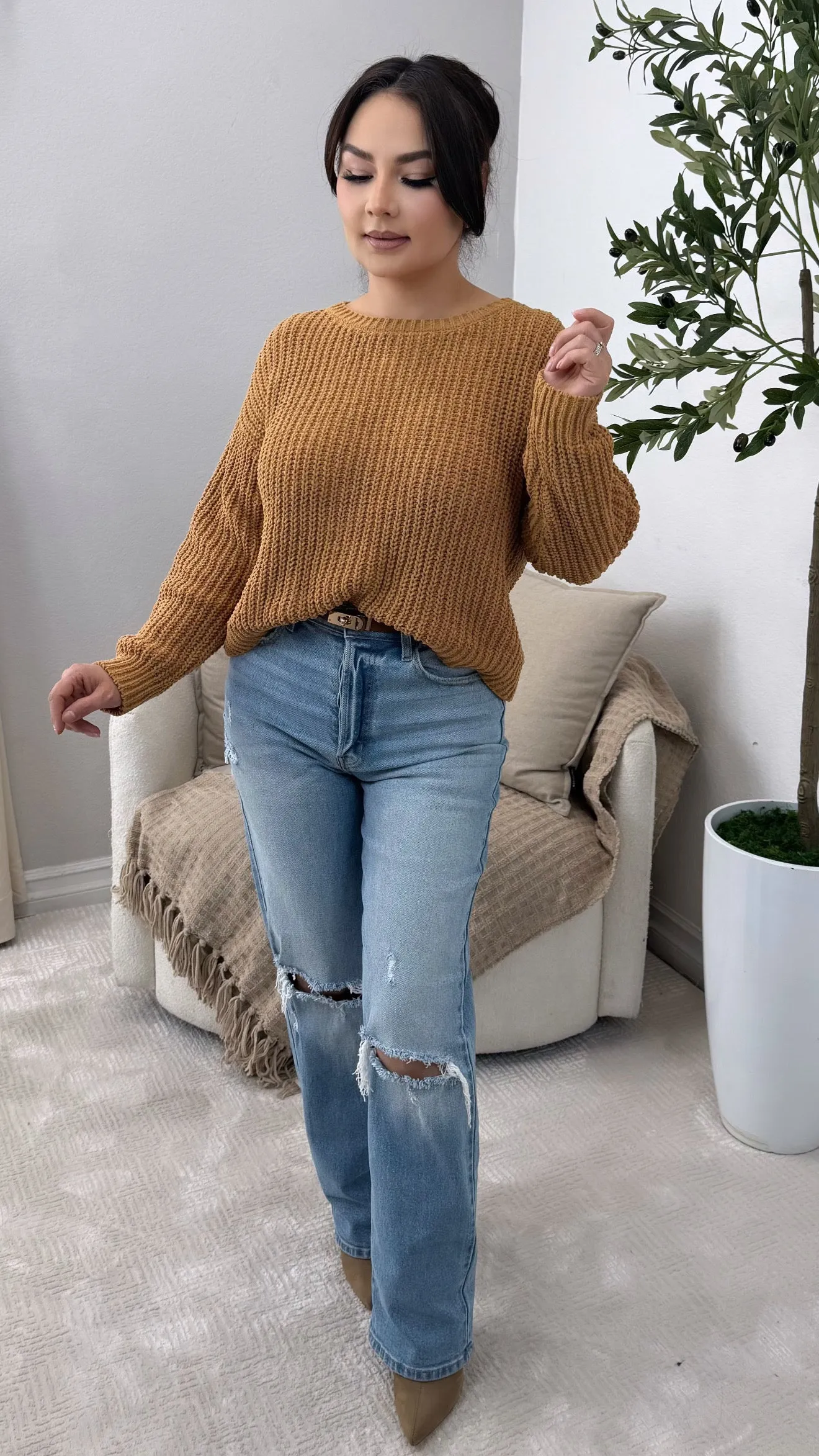 OUT OF MY LEAGUE BROWN SWEATER
