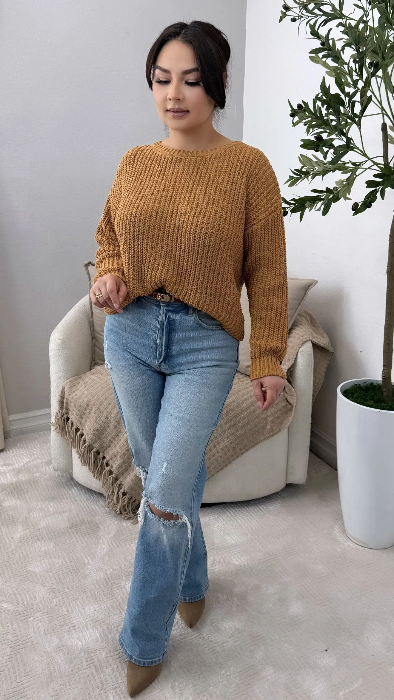 OUT OF MY LEAGUE BROWN SWEATER