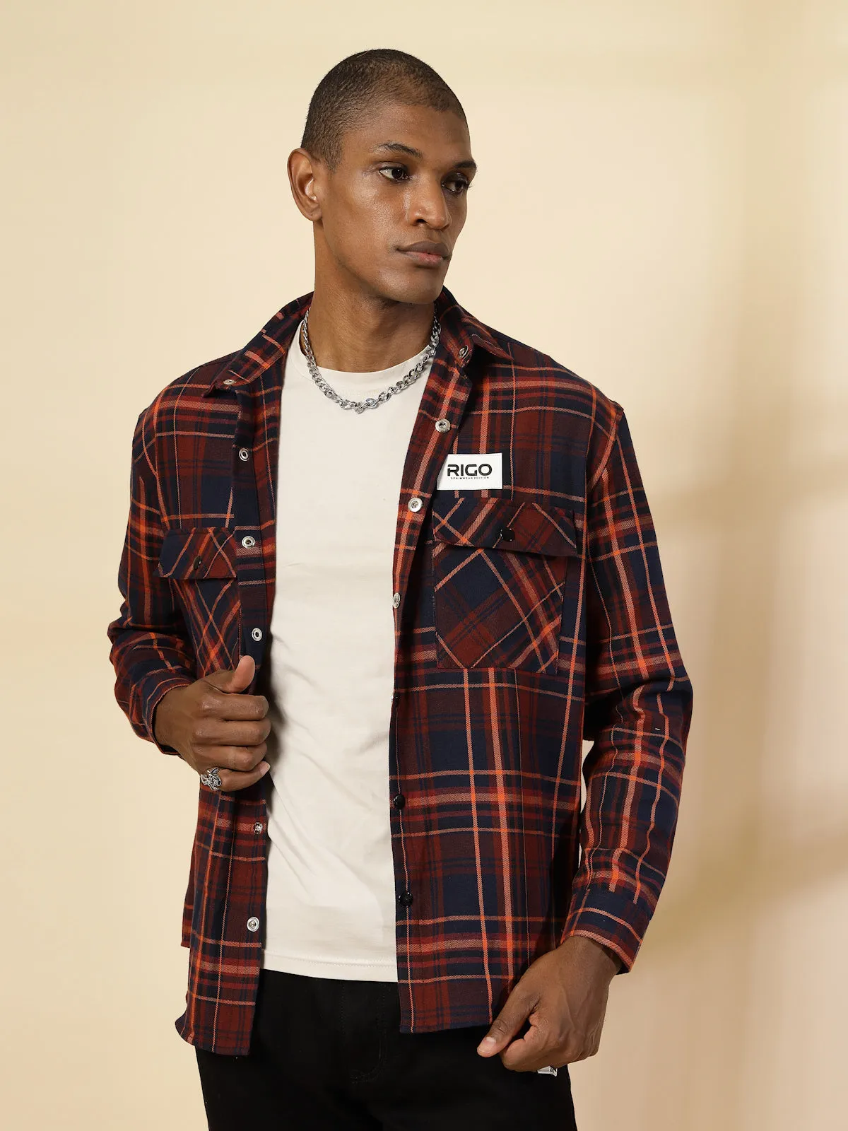 Oversized Cotton Flannel Checked Shacket