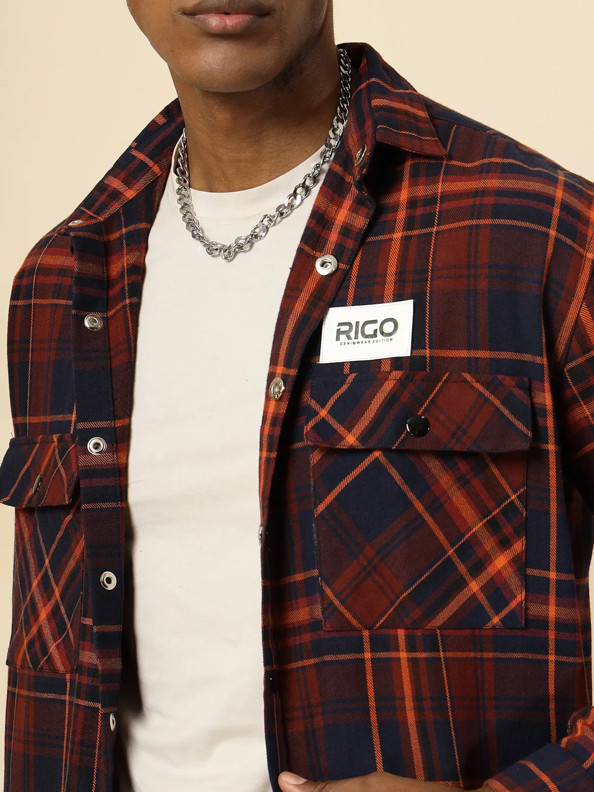 Oversized Cotton Flannel Checked Shacket