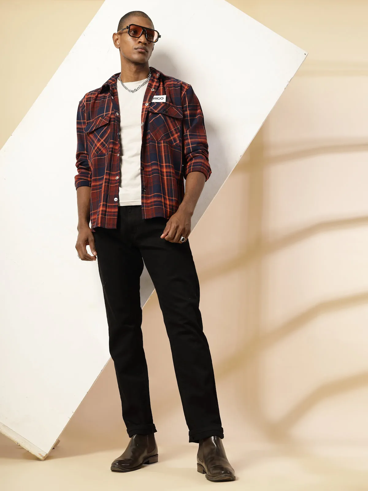Oversized Cotton Flannel Checked Shacket
