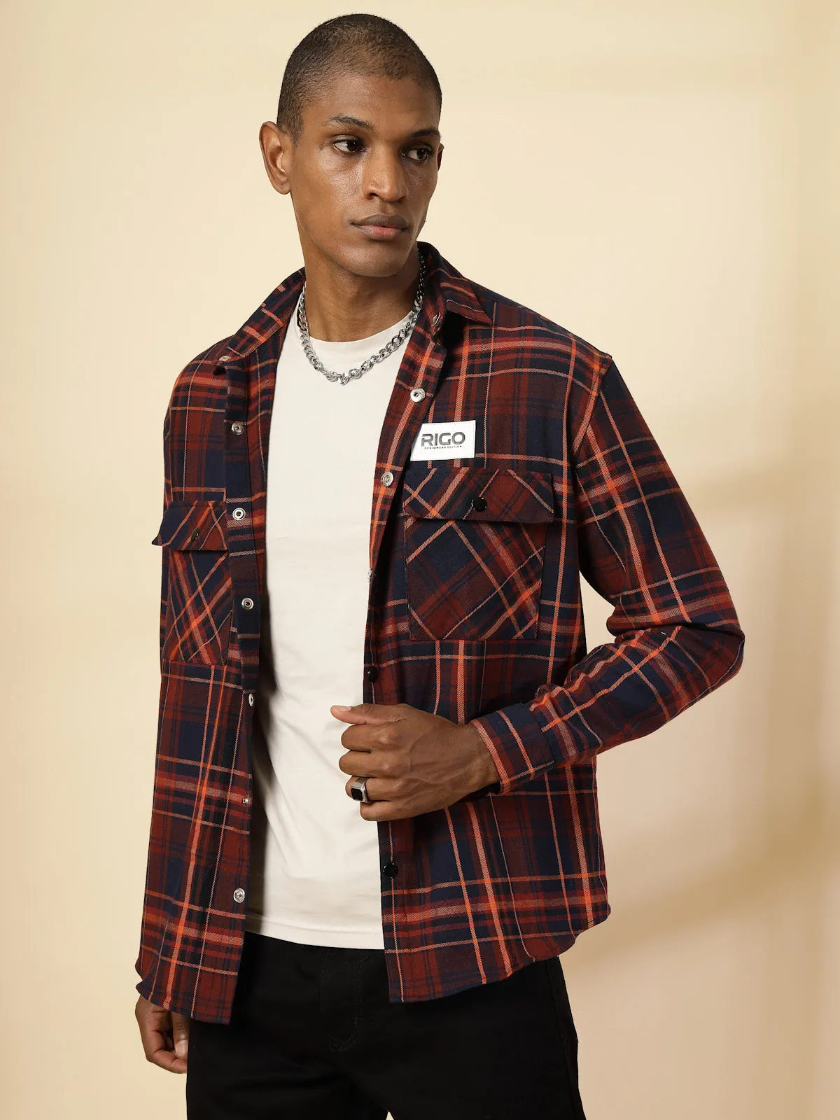 Oversized Cotton Flannel Checked Shacket