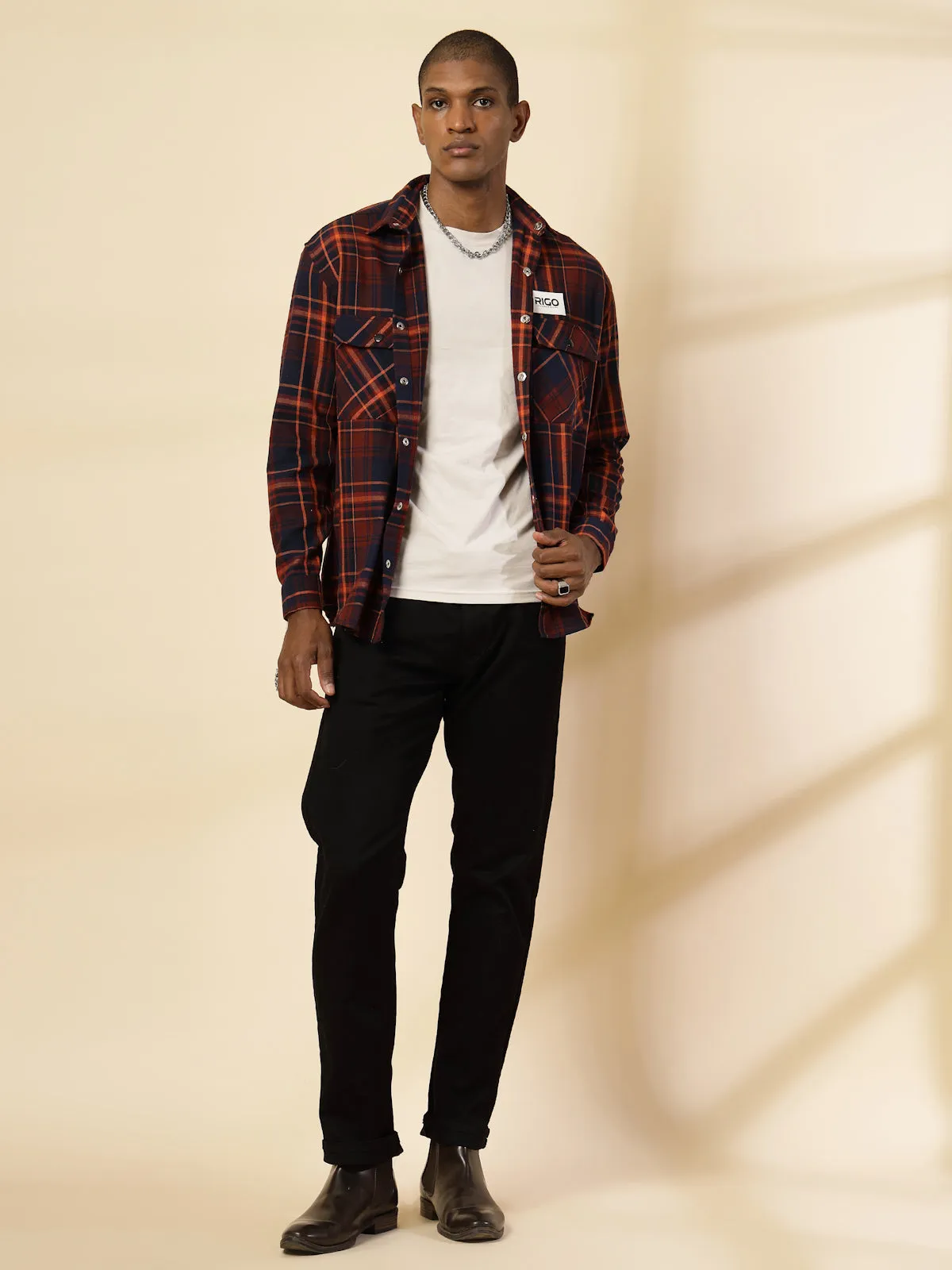 Oversized Cotton Flannel Checked Shacket