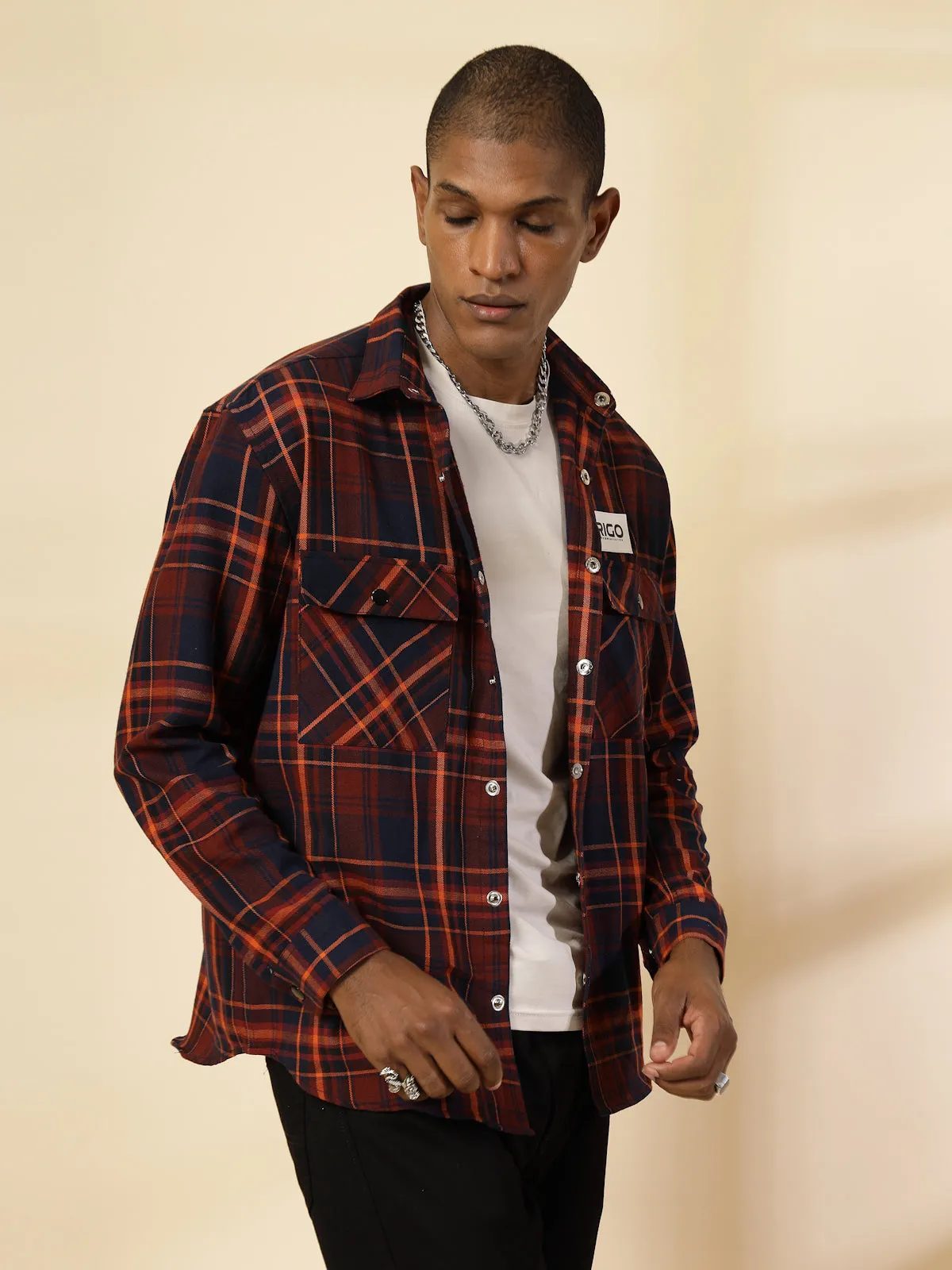 Oversized Cotton Flannel Checked Shacket