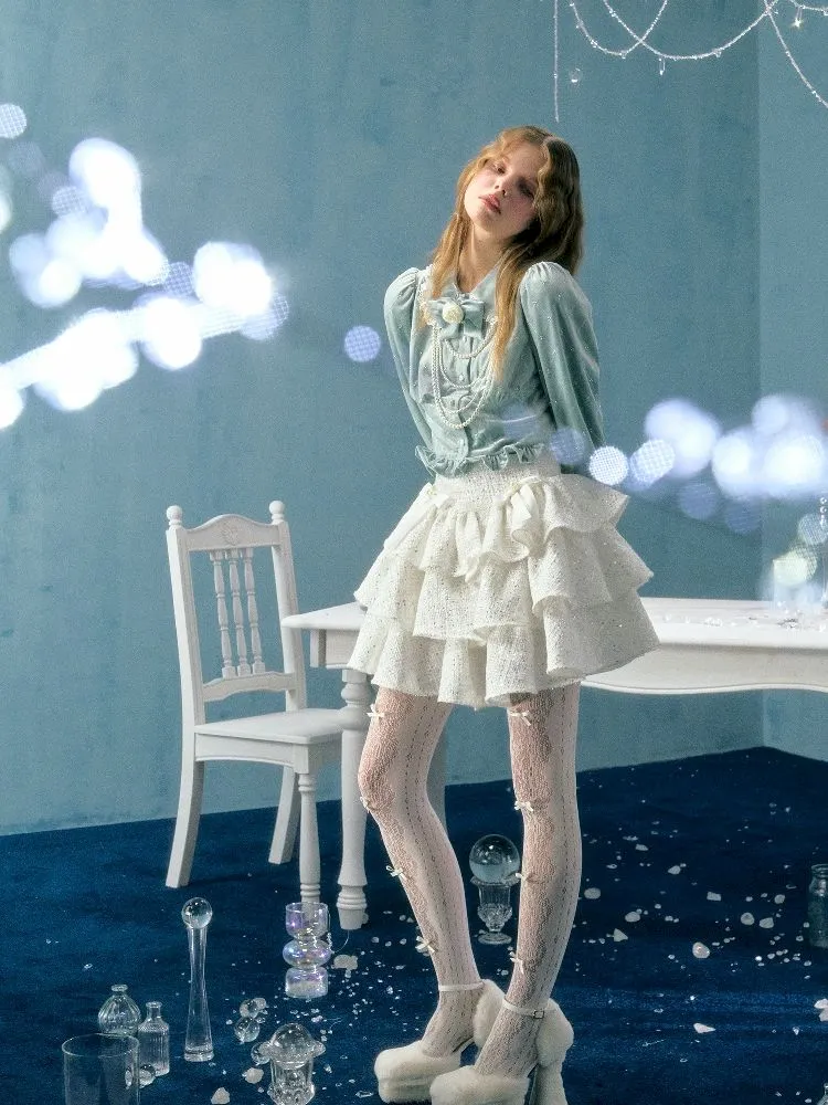 pearl bow woolen cake skirt