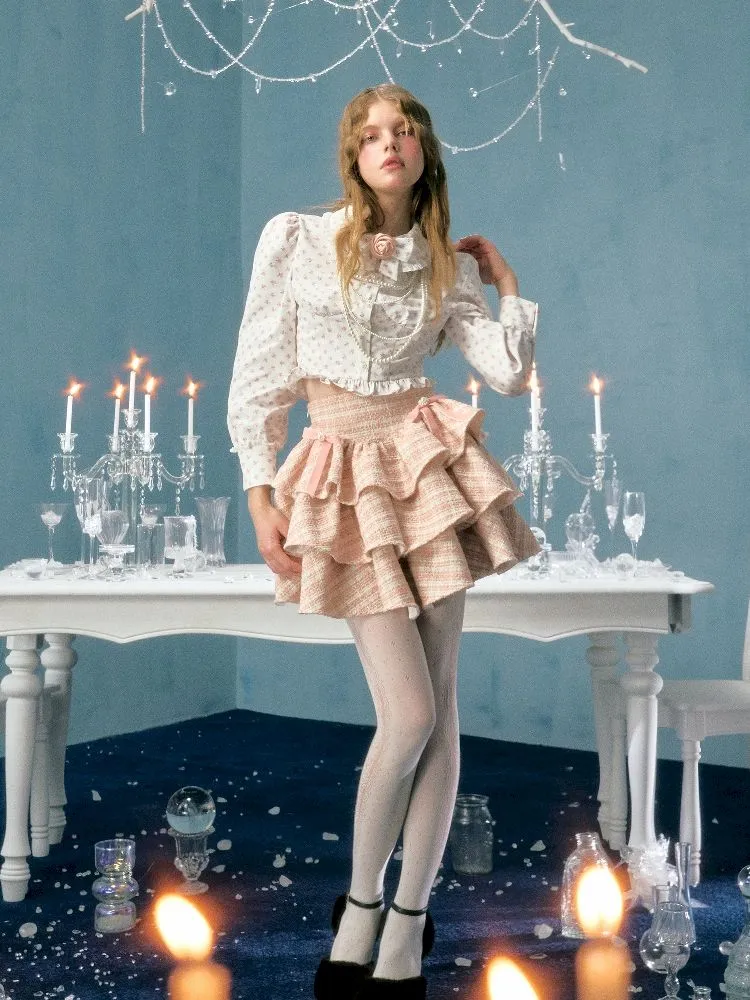 pearl bow woolen cake skirt