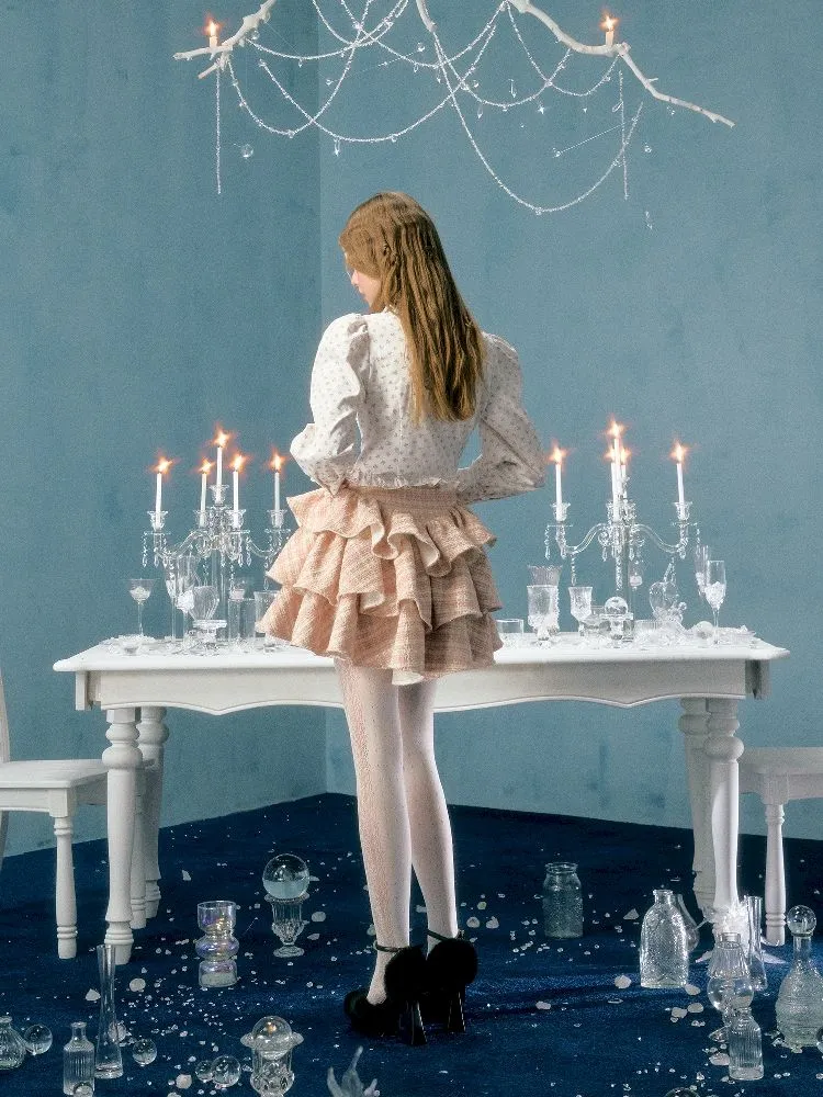 pearl bow woolen cake skirt