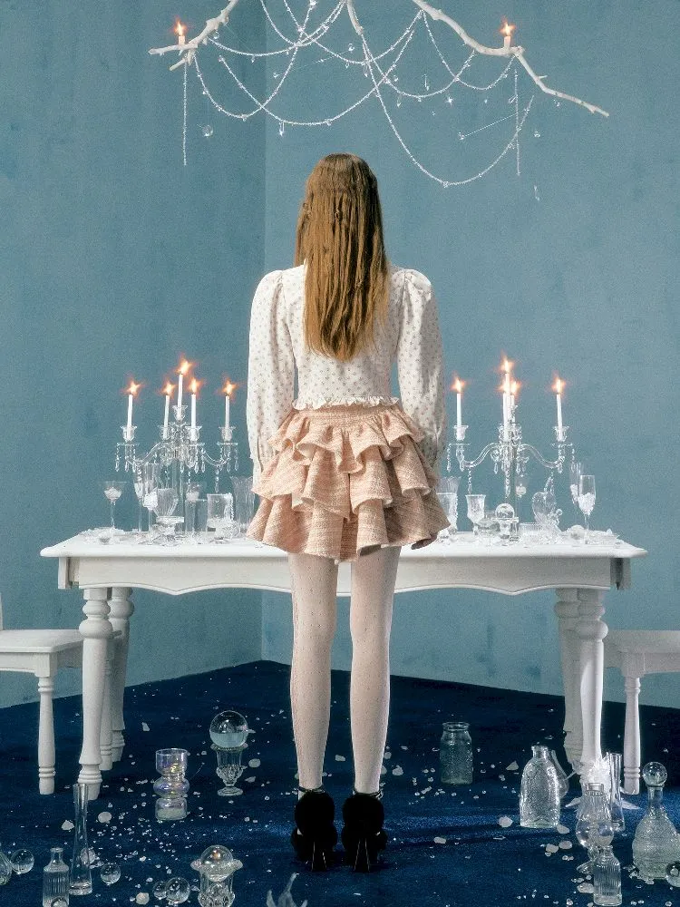 pearl bow woolen cake skirt