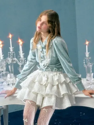 pearl bow woolen cake skirt