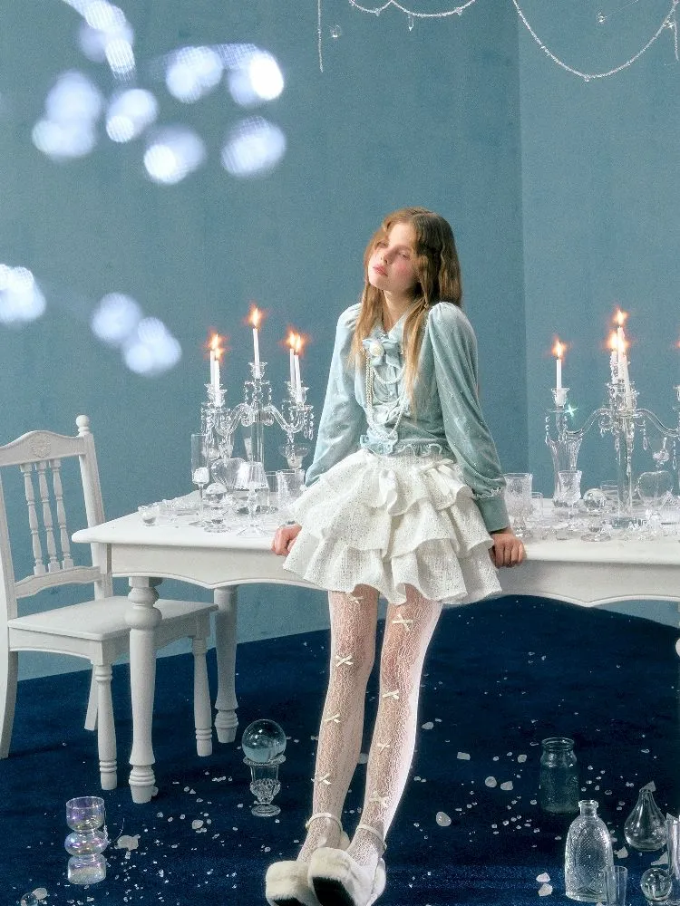 pearl bow woolen cake skirt
