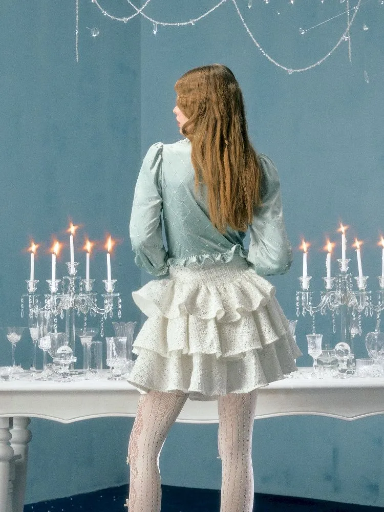 pearl bow woolen cake skirt